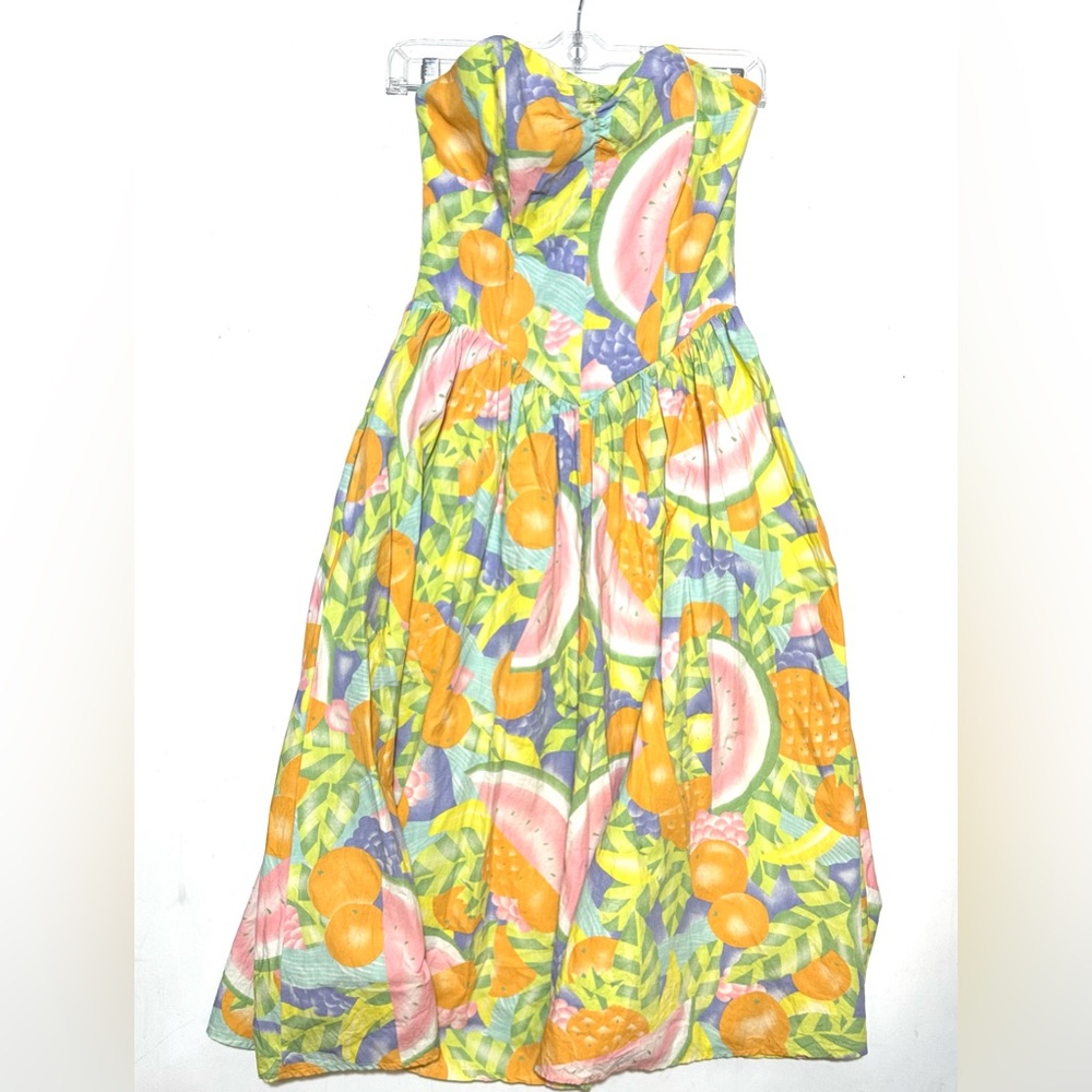 Vintage Tropical Fruit Print Strapless Dress